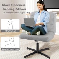 VECELO Armless Criss Cross Chair Legged No Wheels, Swivel Height Adjustable Fabric Wide Seat for Make Up/Bedroom/Small Space - Image 4
