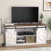 JUMMICO TV Stand for 65 Inch TV, Entertainment Center with Storage Cabinets and Sliding Barn Doors, Mid Century Modern Media TV Console Table for Living Room Bedroom (Bright White) - Image 8