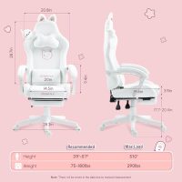 Dowinx Gaming Chair Cute with Cat Ears and Massage Lumbar Support, Ergonomic Computer Chair for Girl with Footrest and Headrest, Comfortable Reclining Game Chair 290lbs for Adult, Teen, White - Image 2