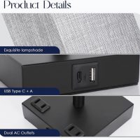 Bedside Table Lamps Set of 2 - Touch Nightstand Lamp for Bedroom with USB C+A Charging Ports & AC Outlets, 3-Way Dimmable Desk Lamp Grey Fabric Shade for Bedroom Living Room, Office(Bulb Included) - Image 6