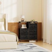 Furnulem 5 Drawer Black Dressers for Bedroom 2 Tier Shelf Storage Small Fabric Dresser for Closet Sturdy Metal Frame Modern Style Storage Cabinets Organization Units for Hallway Rooms - Image 6