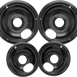 Stove Drip Pan for Electric Stove Top, Compatible with Frigidaire 10% Energy Save by Enamel Spraying Prevent Bending and Rust Includes a Set of 4 Oven Burner Drip Pans, Black