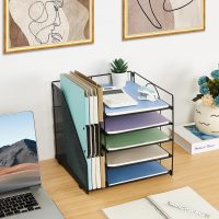 Desk Organizers and Accessories, 5-Tier Paper Letter Tray Organizer with File Holder, Desktop Organizer for Office Supplies (Black) - Image 3