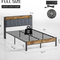 Full Bed Frame with Storage Charging Station Headboard, Smart LED Light, Metal Platform Bed No Box Spring Required, Easy Assembly, Noise Free - Image 2