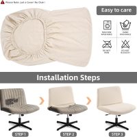 YISUN Waterproof Criss Cross Chair Cover, Stretch Armless Chair Slipcover Washable Removable Office Desk Chair Covers, Mid Back Wide Seat Accent Chairs Cover Vanity Chair Protector (Beige) - Image 5
