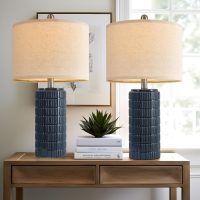 PoKat 23" Blue Table Lamps, Farmhouse Bedside Lamps for Bedroom Set of 2, Ceramic End Table Lamps for Living Room, Traditional Nightstand Desk Lamps, Medium - Image 7