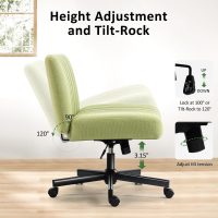 Darkecho Criss Cross Chair with Wheels,Thick Padded Fabric Cross Legged Wide Chair with Pocket Spring Cushion,Comfortable Adjustable Computer Office Task Vanity Chair for Home Office,Bedroom,Green - Image 5