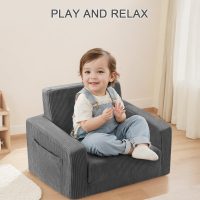 Toddle & Kids Chair,2-in-1 Soft Toddler Couches That Fold Out,Toddler Chairs Comfy 1-3 Years Old,Convertible Sofa to Lounge,Grey - Image 6