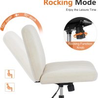Sweetcrispy Criss Cross Chair Legged, Armless Office Desk Chair with Wheels, Swivel Vanity Height Adjustable Wide Seat Computer Task Seating - Fabric Beige - Image 6