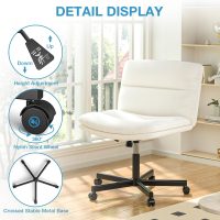 YOMT Comfortable Armless Office Desk Chair with Thickened Double Cushion, Mid-Back Ergonomic PU Leather Cross Legged Wide Chair on Wheels, Adjustable Swivel Computer Task Chairs for Home,Make Up,Study - Image 6