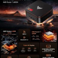 KAMRUI Hyper H1 Mini Gaming PC, AMD Ryzen 7 6800H, 32GB DDR5 4800MHz 1TB M.2 NVMe PCIe3.0x4 SSD Mini PC(8C/16T,up to 4.7GHz), 16MB L3 Smart Cache, Triple 4K Display/WiFi6/BT5.2/Mini Desktop Computers - Image 2