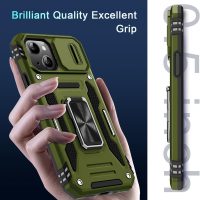 DEERLAMN Case for iPhone 13/iPhone 14 6.1-Inch with Slide Camera Cover+Screen Protector(2 Packs),Rotated Ring Kickstand Military Grade Shockproof Protective Cover-Olive Green - Image 8