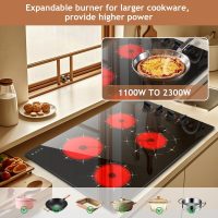 Karinear 4 Burner Electric Cooktop 30 Inch, Knob Control Built-in Electric Stove Top, 30" Radiant Ceramic Cooktop, 9 Power Level, Hot Warning, Expandable Burner, 220V 6700W, No Plug - Image 3