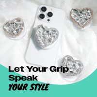 OnTheGrip Compatible with Magsafe Cute Cubic Diamond Heart Shape Design Collapsible Mobile Phone Grip Stand Holder for Smartphone Tablet Cell Phone Accessory (Gold Big) - Image 3