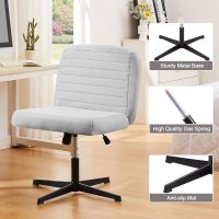 VECELO Armless Criss Cross Chair Legged No Wheels, Swivel Height Adjustable Fabric Wide Seat for Make Up/Bedroom/Small Space - Image 5