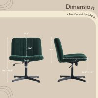 Criss Cross Legged Office Chair no Wheels Upholstered Wide Seat Armless Desk Chair Height Adjustable Swivel Computer Chair for Home Office, Bedroom, Makeup, Dark Green - Image 2