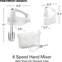 Hamilton Beach 6-Speed Electric Hand Mixer with Whisk, Traditional Beaters, Snap-On Storage Case, 250 Watts, White - Image 8