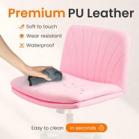 NEO CHAIR Criss Cross Chair with Wheels Armless Cross Legged Office Desk Wide Comfy Vanity Makeup Chair Adjustable Swivel Rolling Computer for Home Office PU Leather (Pink) - Image 4