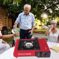 Vivicreate 8500 BTU Portable Butane Gas Stove for Camping Cooking Outdoor, Lightweight Portable Stove Burner with Auto Ignition, Estufa de Gas Portátil para Camping al Aire Libre(Red) - Image 3