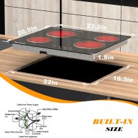 4 Burner Electric Cooktop, TOPWISH 24 Inch, Built-in Electric Stove Top, 220-240v Radiant Cooktop with Child Lock, Touch Control, Residual Heat Indicator, Overheat Protection, Hard Wire (No Plug) - Image 3