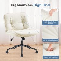 DUMOS Criss Cross Chair with Wheels, Legged Office Armless Wide Seat, Adjustable Swivel Leather Task Vanity Home Office Desk Seating for Bedroom Dorm Student - Image 5