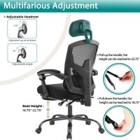 DUMOS Home Office Desk Chair with Footrest, High-Back Mesh Rolling Swivel Reclining Chairs with Wheels, Comfortable Headrest, Lumbar Support, Comfy Arms for Home, Office, Gaming, Student, Inky - Image 6