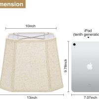 Rectangle Lamp Shades Set of 2, 10.5" x 10"x 13" Medium Cut Corner Beige Lampshades Natural Linen Hand Crafted, Include 2 Pack Lamp Harps, Suitable for E26 Base and Saddle Base, Easy Assembly Required - Image 2