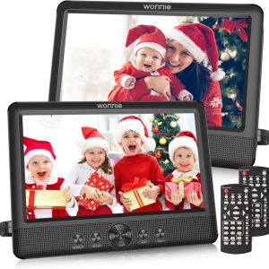 WONNIE 10.5" Two Car DVD Players Portable Dual Screen Headrest Video Player, Play a Same or Two Different Movies with 5-Hour Rechargeable Battery,2 AC Adapters,2 Mounting Brackets,Support USB/SD Card