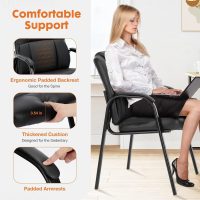 Sweetcrispy Waiting Room Office Guest Chairs Set of 2, PU Leather Big and Tall No Wheels Executive Office Chair with Padded Arms for Reception Conference Room Lobby - Image 5