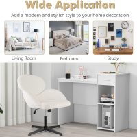 Giantex Criss Cross Chair, Faux Fur Cross Legged Desk Chair No Wheels w/Arms, Height Adjustable Upholstered Vanity Chair, Swivel Accent Chair for Living Room, Home Office, Bedroom, Make Up, White - Image 5