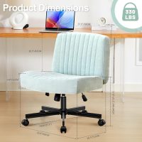 Criss Cross Chair with Wheels,Thick Padded Fabric Cross Legged Office Desk Chair with Pocket Springs Cushion,Dual-Purpose Base,Wide Adjustable Computer Home Office Vanity Chair,Mint Green - Image 2
