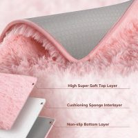 Ophanie Pink Rug for Bedroom Girls, Kids Fluffy Kawaii Fuzzy Furry Shag Area Rug, Cute Plush Soft Shaggy Bedside Indoor Floor 4x6 Carpet for Teen Nursery Dorm Home Room Decor Aesthetic - Image 4