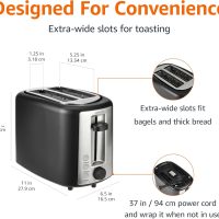 Amazon Basics 2 Slice Toaster, With 6 Browning Settings, Extra Wide Slots For Bagels and Special Breads, Removable Easy-to-Clean Crumb Tray, Cancel/Defrost/Bagel Buttons, 900W, Black & Silver - Image 3