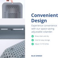BLUE GINKGO Over the Sink Colander Strainer Basket - Wash Vegetables and Fruits, Drain Cooked Pasta and Dry Dishes - Extendable - New Home Kitchen Essentials (7.9W x 14-19L x 2.75H) - Gray - Image 4