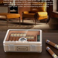 Humidor Cigar Box, with Straight Cutter Guillotine, V cut, Puncher & Holder Tool, Glass top Cigars Case, Cedar Wood Lining, Humidifier Hygrometer Accessories, Cigar Gift Set - Image 7