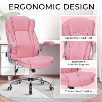 400lbs Executive Office Chair with Flip-Up Armrests, Big and Tall Computer Chair for Heavy People, Heavy Duty Ergonomic Comfy Chair, Breathable PU Leather (Pink) - Image 5