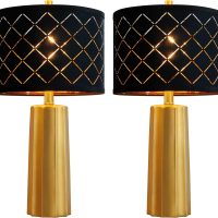 RORIANO Set of 2 Modern Table Lamps for Living Room Bedroom, Gold Nightstand Resin Lamps with Black Grid Shade, Contemporary Desk Lamps for Bedside End Tables, 2 Bulbs Included (Gold) - Image 9