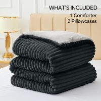BEDELITE Fleece Queen Comforter Set -Super Soft & Warm Fluffy Black Bedding, Luxury Fuzzy Heavy Bed Set for Winter with 2 Pillow Cases - Image 6