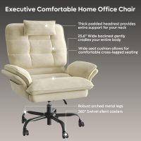 Bestier Criss Cross Chair with Flip Armrests, Big and Tall Office Chair for Cross Legged Sitting, Reclining Computer Chair with Side Pockets & Headrest - Beige - Image 4