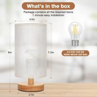 Small Table Lamp for Bedroom - Inline Control, Bedside Lamp with 3000K A15 LED Blub, Easy Assembly (Cream Shade - Wood Base, 9" Inline Control) - Image 3