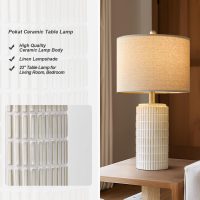 PoKat 23" Modern Ceramic Table Lamp Set of 2 for Living Room White Desk Lamps for Bedroom Farmhouse Bedside Nightstand Bedside Lamp End Table Lamps Beige - Image 3
