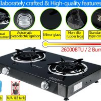 Propane Stove 2 Burner Gas Stove Auto Ignition 26000 BTU Tempered Glass Propane Burner LPG with CSA Hose for Outdoor Cooking, Emergency - Image 5