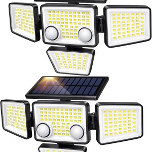 Solar Outdoor Lights - 3000LM 188 LED Motion Sensor Outdoor Lights, 4 Heads Security Light,IP65 Waterproof, Easy Install,270°Wide Angle Flood Wall Light with 3 Modes for Backyard Yard (2 Pack)