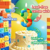 Building Block 3rd Birthday Number Candles, Number 3 Candle Cake Topper Decorations for Building Block Themed Parties, Birthday Cake Candles for Boys Girls Kids Party Supplies - Image 5