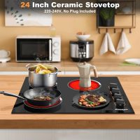 Electric Cooktop 24 Inch - 4 Burner Built-in Electric Stove Top 6000W, Radiant Electrical Stovetop with 9 Heating Level, Knob Control, Auto Shut Off Protection, 220-240V Hard Wired (No Plug) - Image 2