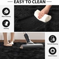 FinRèc Soft Black Rugs for Bedroom Living Room, 4x6 Feet Modern Indoor Fluffy Shaggy Area Rug, Non-Slip Fuzzy Furry Rug for Nursery Kids Room Dorm Room Home Decor, High Pile Plush Floor Carpet - Image 5