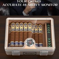 Humidor Cigar Box, with Straight Cutter Guillotine, V cut, Puncher & Holder Tool, Glass top Cigars Case, Cedar Wood Lining, Humidifier Hygrometer Accessories, Cigar Gift Set - Image 8