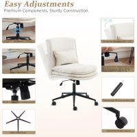 VINGLI Cloud Criss Cross Legged Chair,18" High Back Armless Home Office Desk Chair with Wheels,Wide Adjustable Comfy Padded Seat Task Computer Chair,Modern Swivel Makeup Vanity Chair,Microfiber,Beige - Image 6