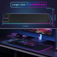 RGB Gaming Mouse Pad with Wireless Charging 15W, Large Desk Mat 800x300x4mm, 10 Light Modes Keyboard Pad with Non-Slip Rubber Base, Waterproof Mousepad for Gaming PC MacBook Laptop - Image 6