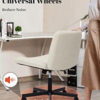 Criss Cross Chair, Extra Wide Armless Rolling Office Desk Chair with Wheels, Plus Size Viral Vanity Legged Chair, Bedroom Beige - Image 6